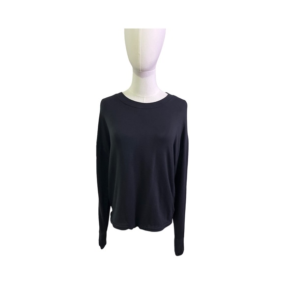 Athleta Black Long Sleeve Sweatshirt Size Small Tencel Drawstring Hem Thumbholes - Picture 1 of 8